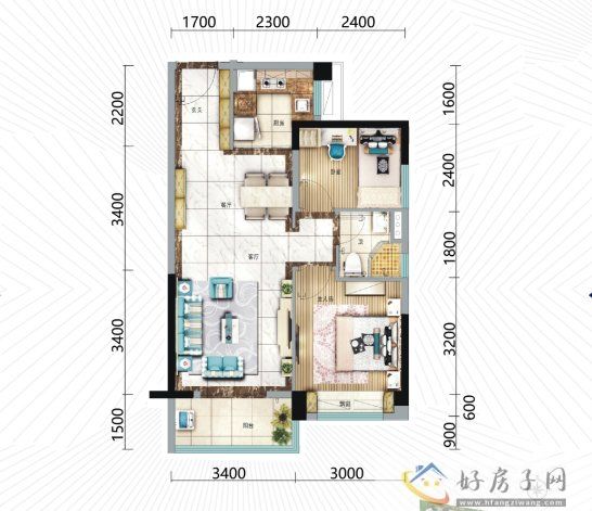 碧桂园西南上城户型图澜山府高层69平米2室2厅1卫