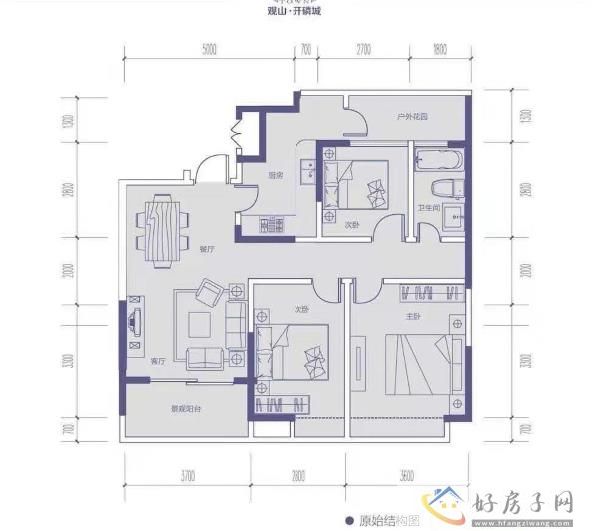 观山开磷城户型图105平米3室2厅1卫