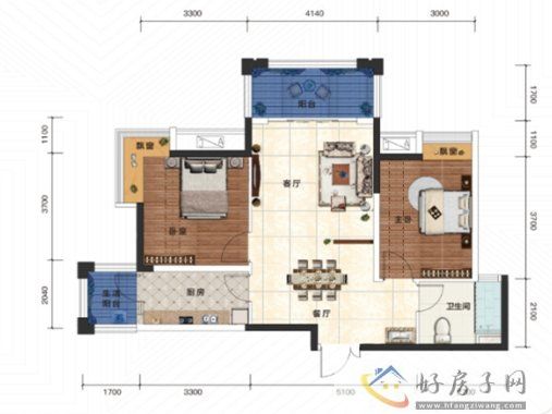 百花新苑户型图87.72平米2室2厅1卫