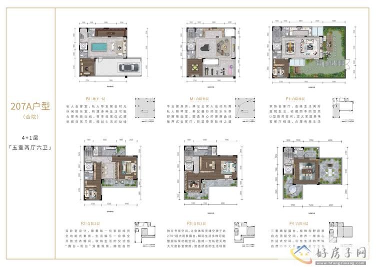 阳光城望乡户型图联排别墅207A户型图5室2厅6卫