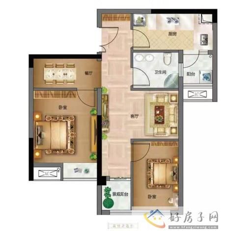 中国普天中央国际户型图59.89平米1室1厅1卫